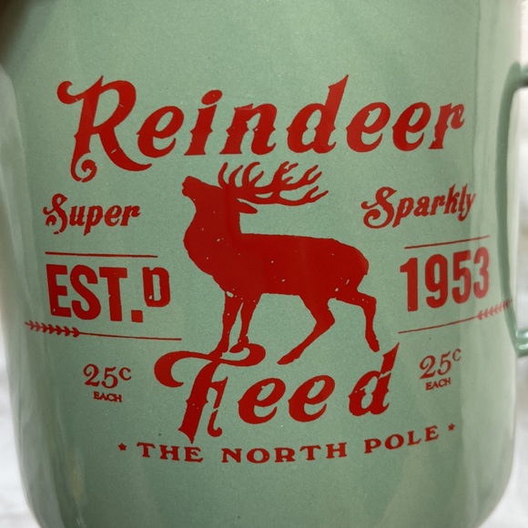 Creative co-op Reindeer Feed, The North Pole green and red holiday metal mug. - Picture 6 of 9